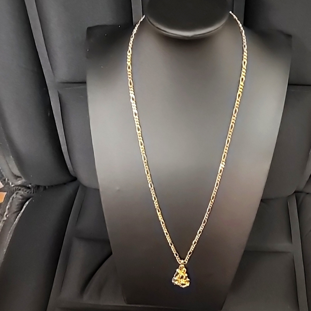 24" 925 SILVER NECKLACE WITH NUGGET MEDALLION